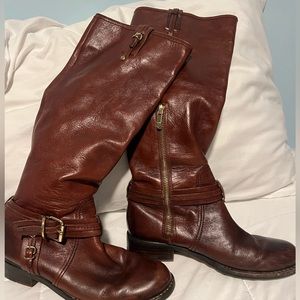 Vince Camuto brown leather riding boots pull on